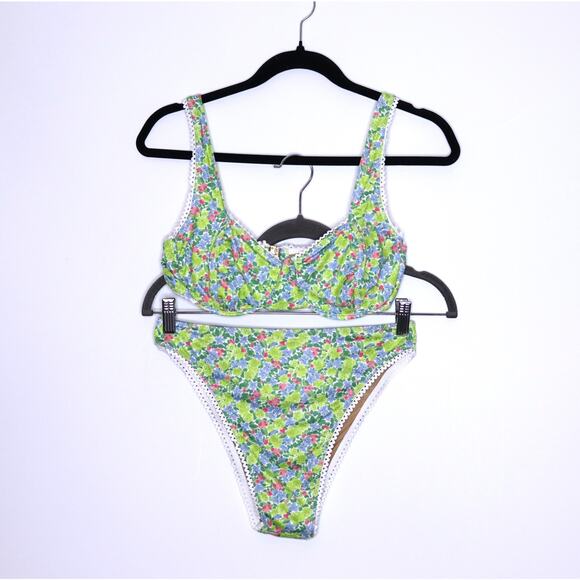 YELLOW THE LABEL Knox Lace Trim Two Piece Bikini Floral Palasides Women's L - Picture 2 of 13